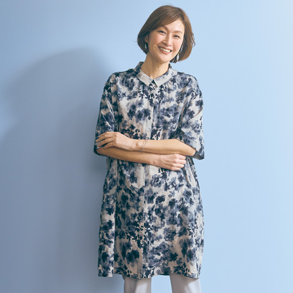 花柄プリントシャツチュニック