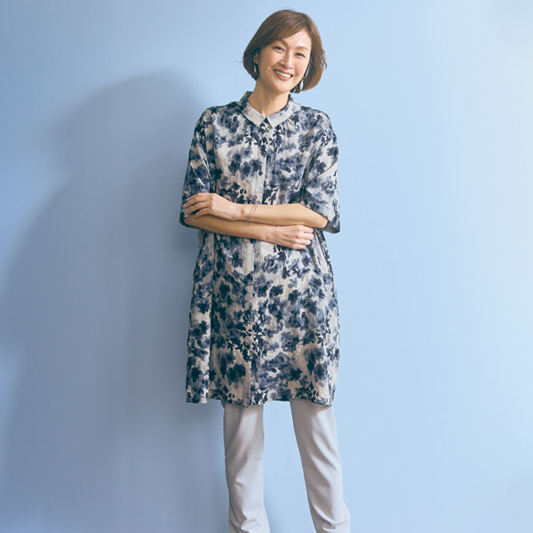 花柄プリントシャツチュニック