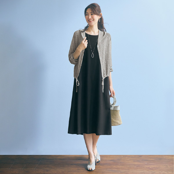 杢調フード付ニットカーディガン