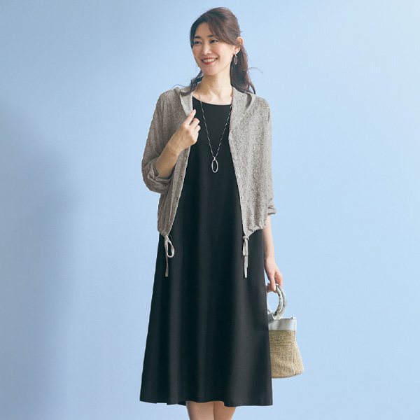 綿麻タックデザインワンピース