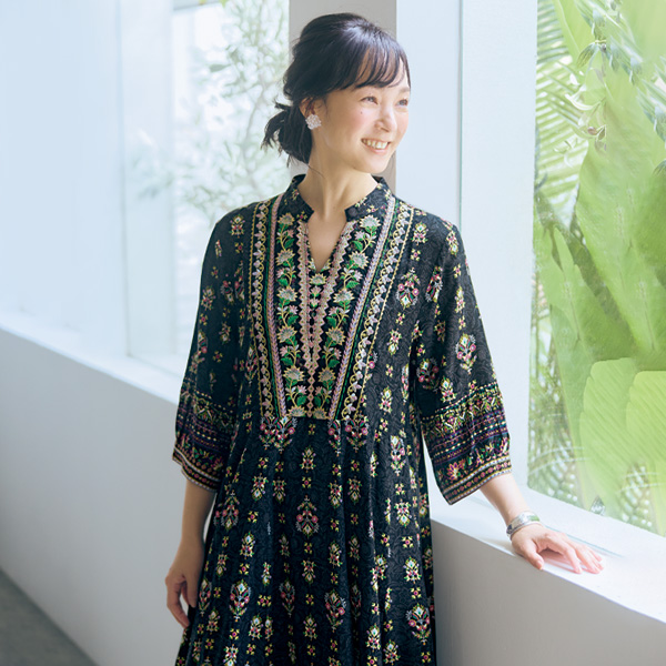 パネルプリントロングワンピース