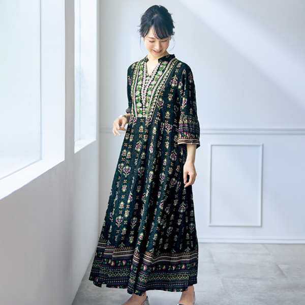 パネルプリントロングワンピース
