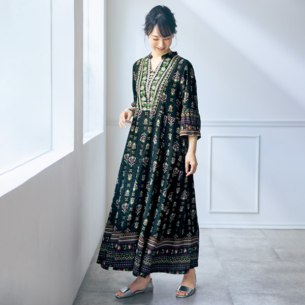 パネルプリントロングワンピース