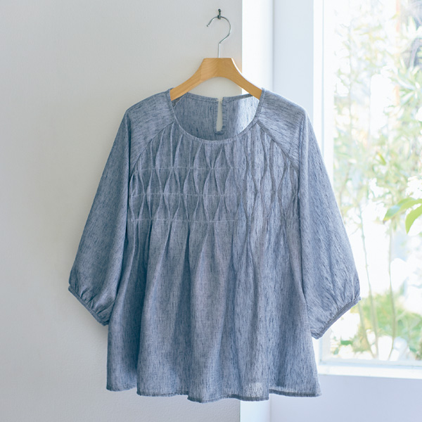 綿麻ふんわりプルオーバーブラウス
