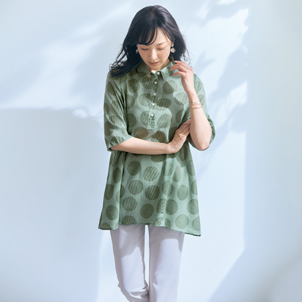 綿100％和柄水玉チュニック