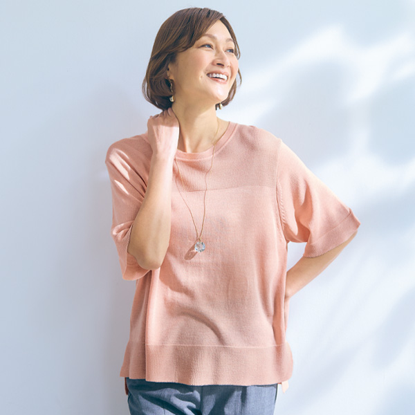 麻混リラックスクルーニットＴシャツ