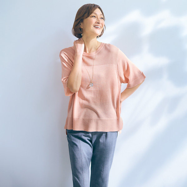 麻混リラックスクルーニットＴシャツ