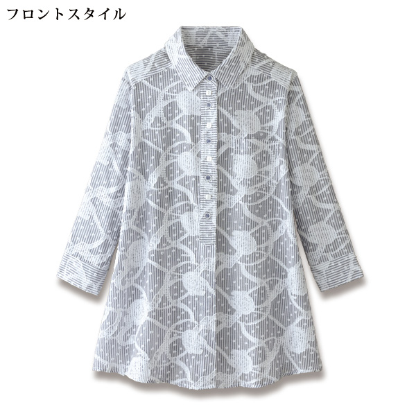 ボタンデザインストライプジャカードブラウス