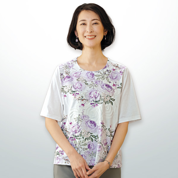 ハンドル刺しゅう花プリントプルオーバー