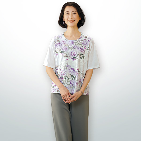 ハンドル刺しゅう花プリントプルオーバー