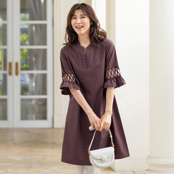 綿混レース使いワンピース