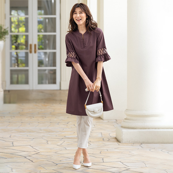 綿混レース使いワンピース