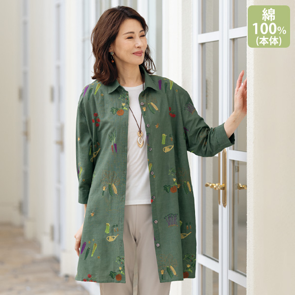 多色刺しゅう綿シャツブラウス