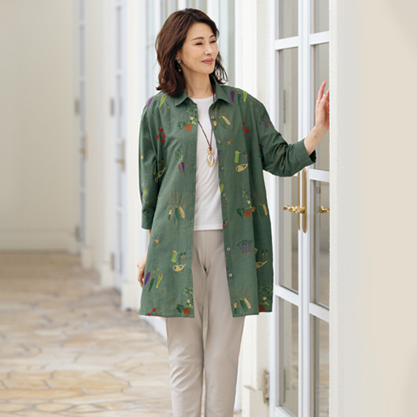 多色刺しゅう綿シャツブラウス