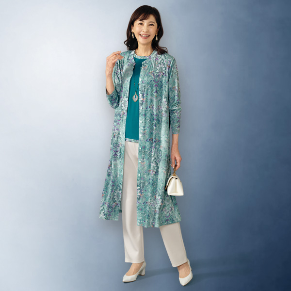 エレガンスカットソー ロングカーディガンアンサンブル