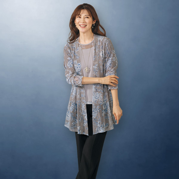 パワーネットプリントカーディガンアンサンブル