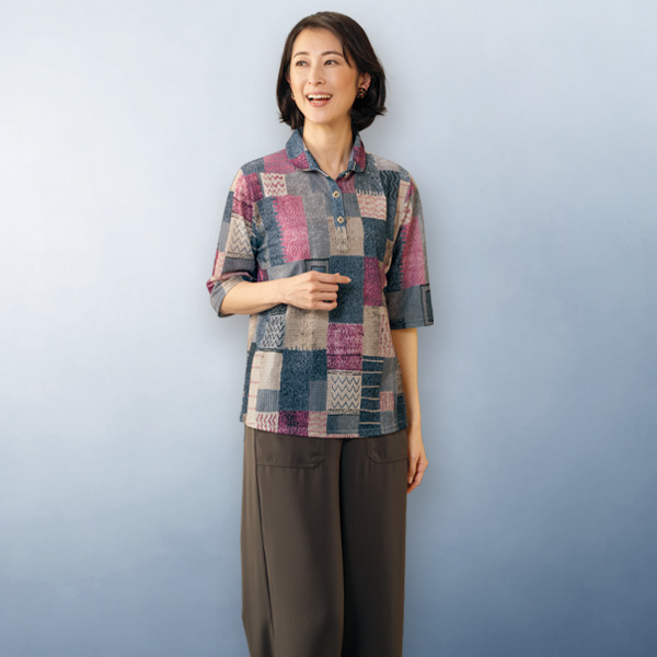 ブロック柄襟付きプルオーバー