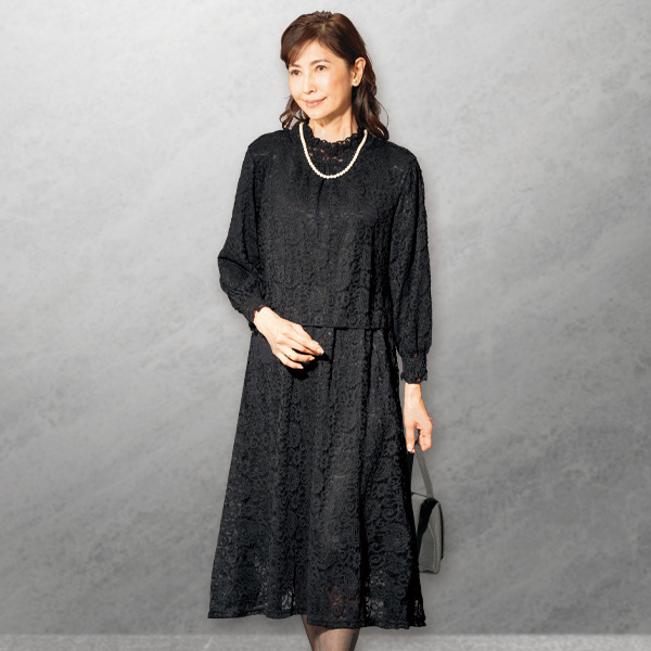 総レース裏地付きデザインワンピース