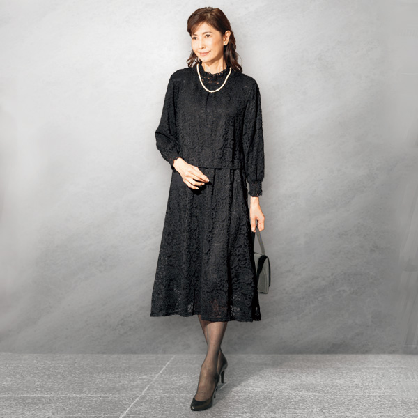 総レース裏地付きデザインワンピース