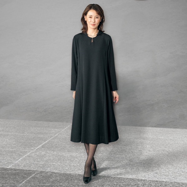 国産ちりめん襟付きフレアワンピース