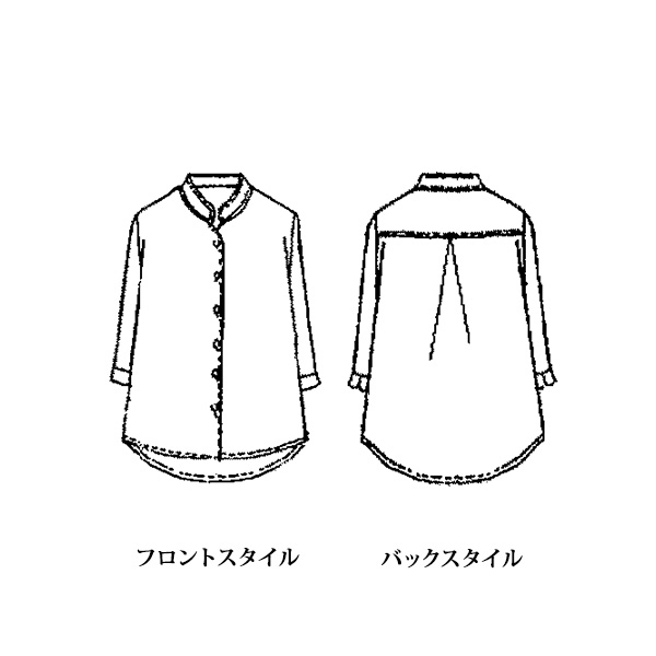 麻混プリントスタンド襟ブラウスジャケット