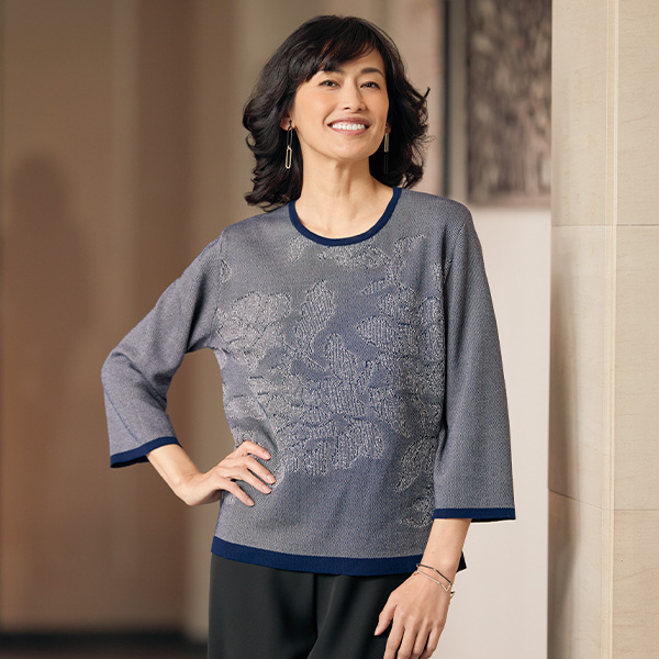 花柄ジャカードニットプルオーバー