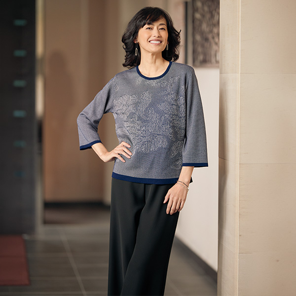 花柄ジャカードニットプルオーバー