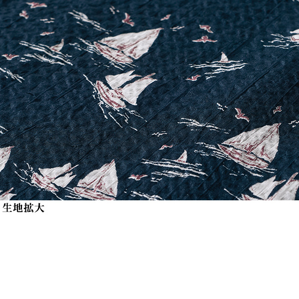 ミラクルウェーブ綿100％ヨット柄ブラウス