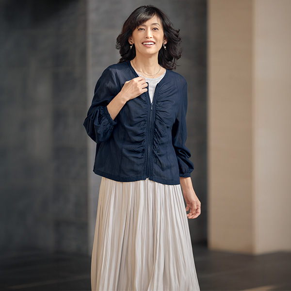 綿シフォンギャザーブルゾン