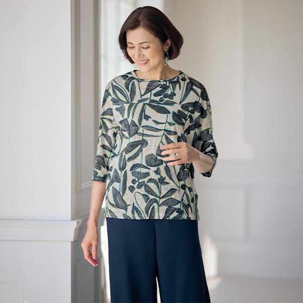 麻100％プリントカットソープルオーバー