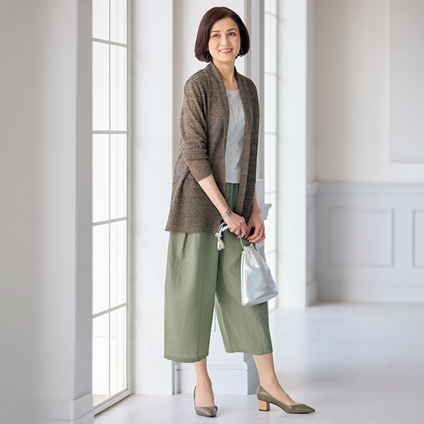 麻100％タックコクーンパンツ