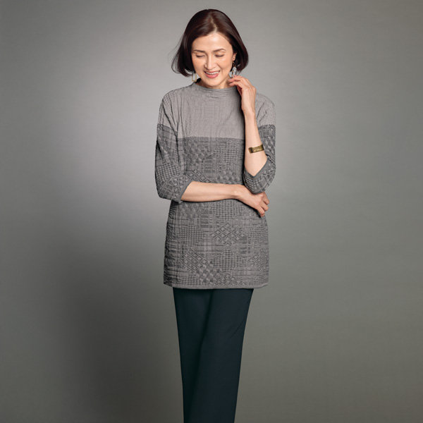 ジャカード配色ニットチュニック