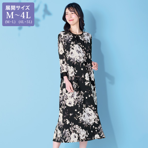 プリントカットソーワンピース 大きいサイズ M LL 4L