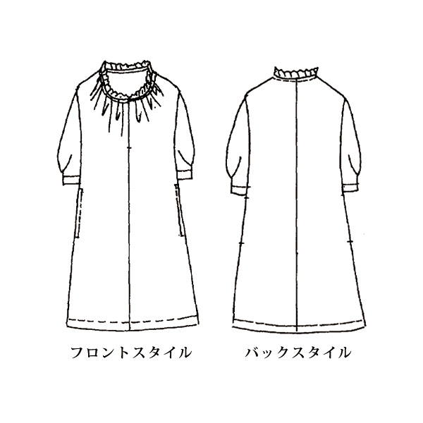 前ファスナー使い綿麻プリントワンピース 大きいサイズ M LL 4L