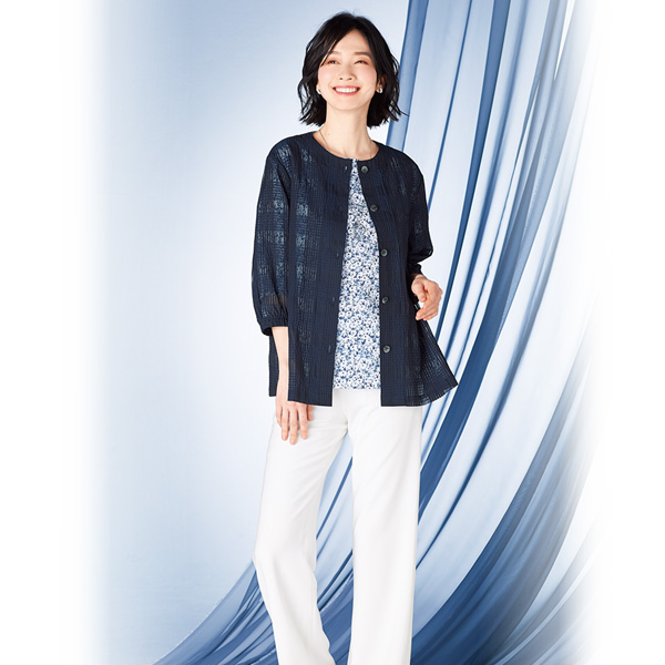 チェック柄シアーブラウスジャケット 大きいサイズ M LL 4L