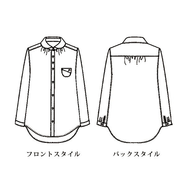襟付小花柄プリントブラウス