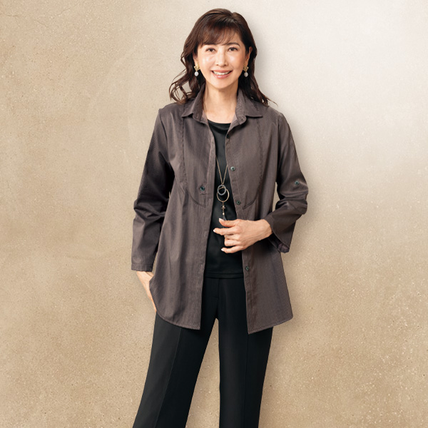 ストライプ柄シャツコート