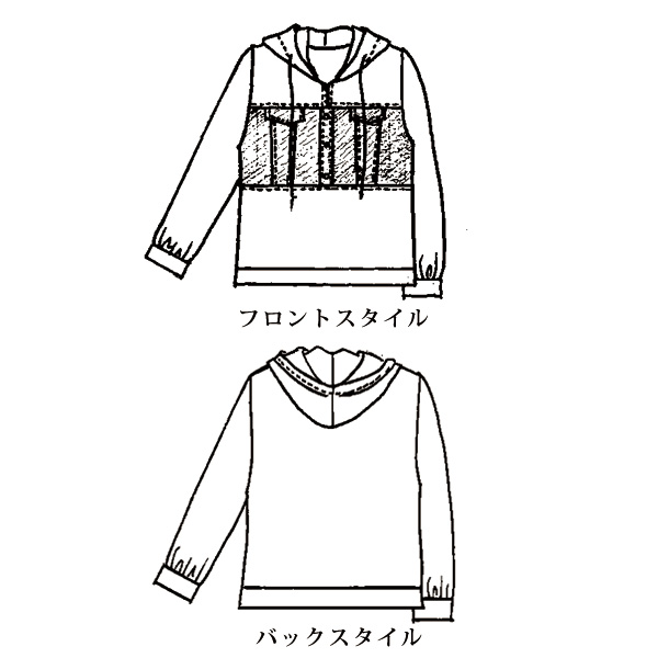 デニム切替えフード付プルオーバー