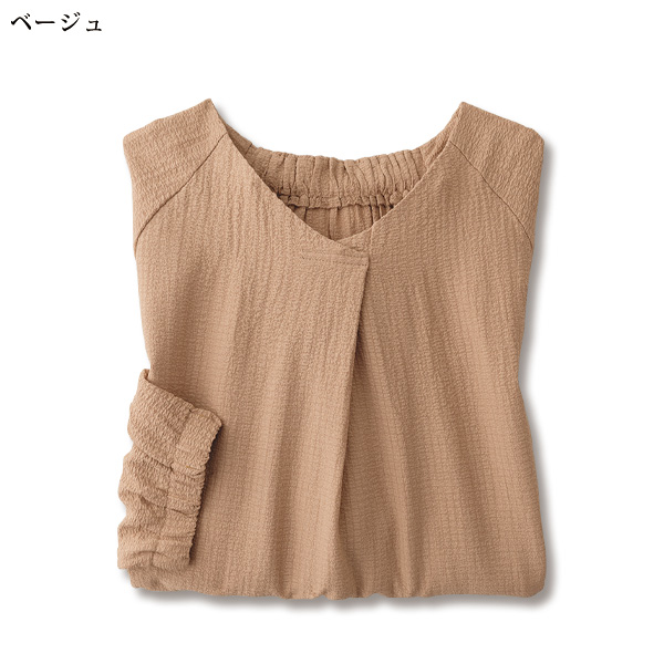 リップル素材ゆったりオーバーブラウス