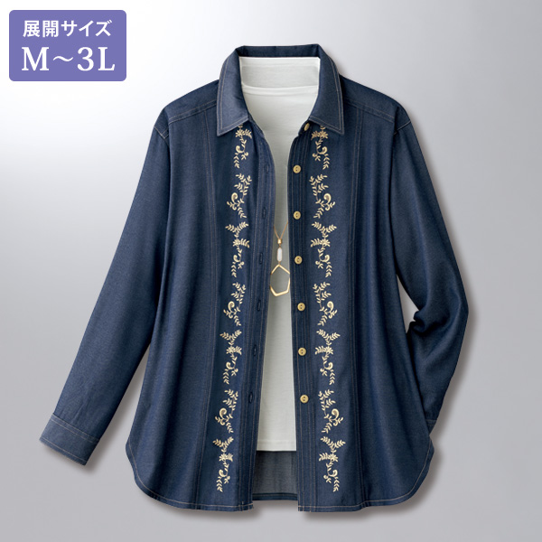 刺しゅう使いシャツブラウス 大きいサイズ M L LL 3L