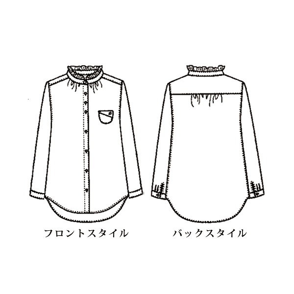 フリル襟プリントブラウス