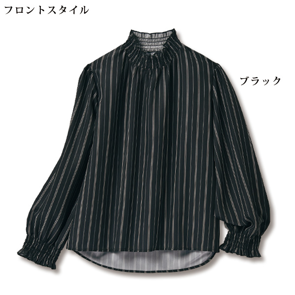 モノトーンストライプシャーリングブラウス 大きいサイズ M L LL 3L