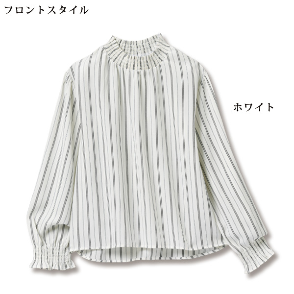 モノトーンストライプシャーリングブラウス 大きいサイズ M L LL 3L