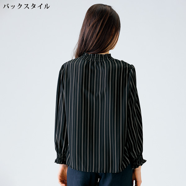 モノトーンストライプシャーリングブラウス 大きいサイズ M L LL 3L