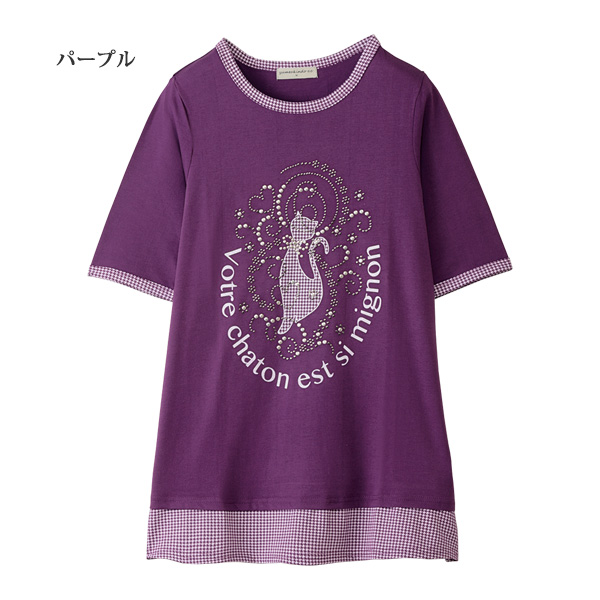 ネコ柄スタッズデザインTシャツ / 大きいサイズ M L LL 3L