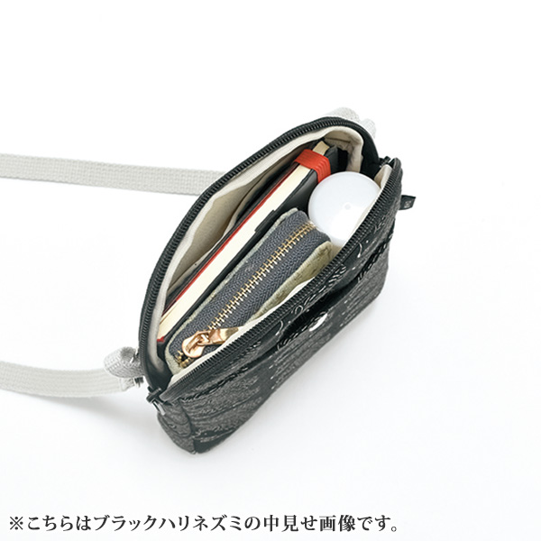 綿麻プリント素材 日本製2WAYスマホポシェット ブラックフラワー