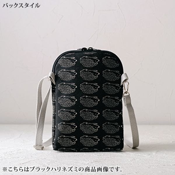 綿麻プリント素材 日本製2WAYスマホポシェット ブラックフラワー