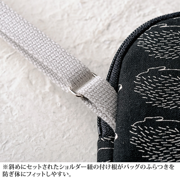 綿麻プリント素材 日本製2WAYスマホポシェット ブラックフラワー