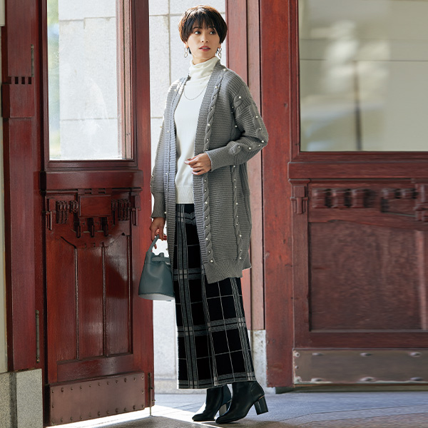 着心地の楽なチェック柄ニットパンツ
