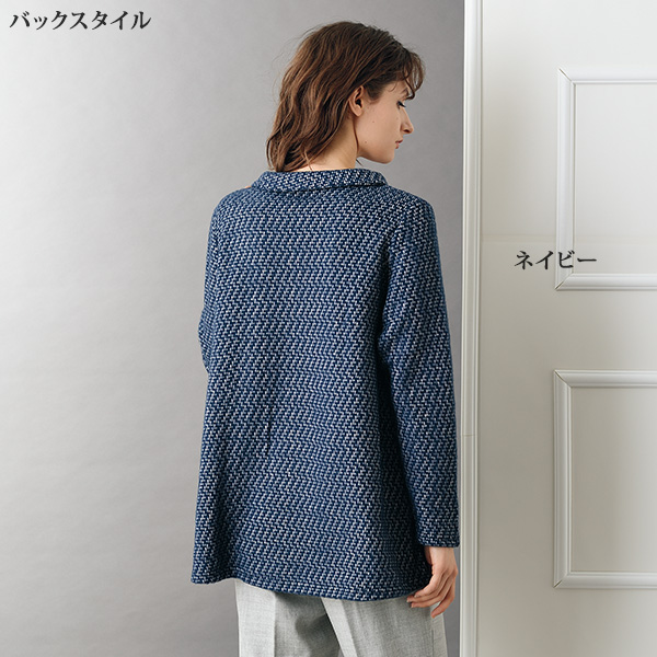 変化衿ボタン使いジャカードプルオーバー